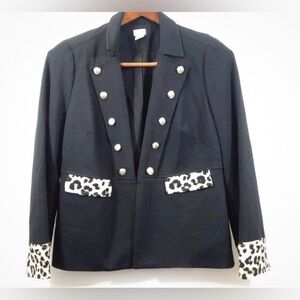 Chicos Black Leopard Trim Gold Button Blazer Size 1 US 8-10 Career City Chic